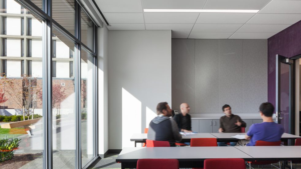 small group meets in ground-floor classroom with full views to the garden rooms