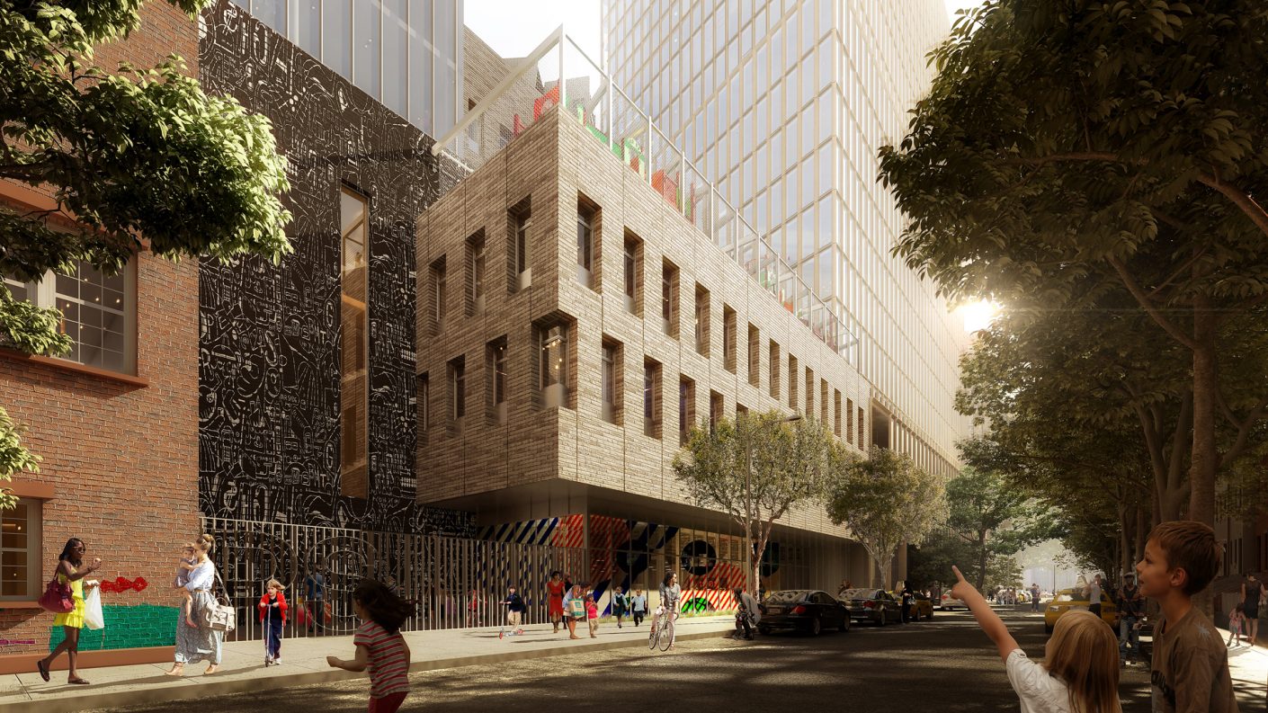 rendering of kids approaching primary school entrance