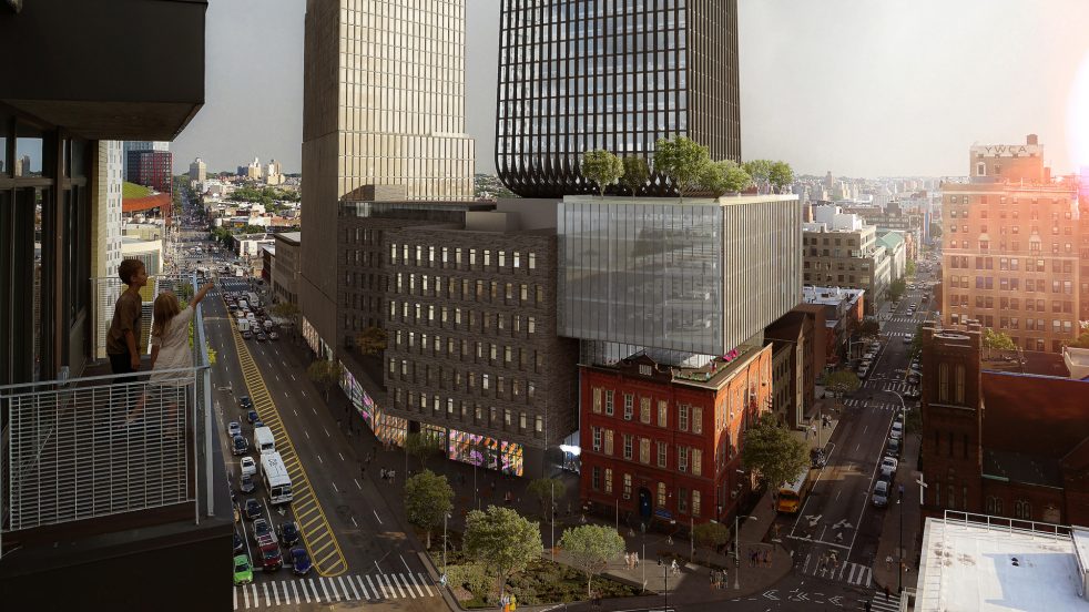elevated view of schools and development from Flastbush intersection