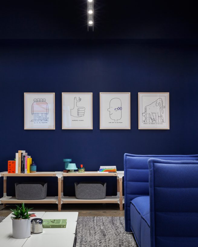 Harry's blue sitting area with residential decor