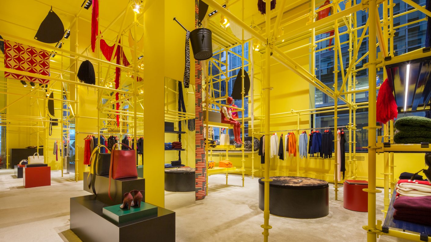 yellow Calvin Klein Madison Avenue flagship with sterling ruby artwork