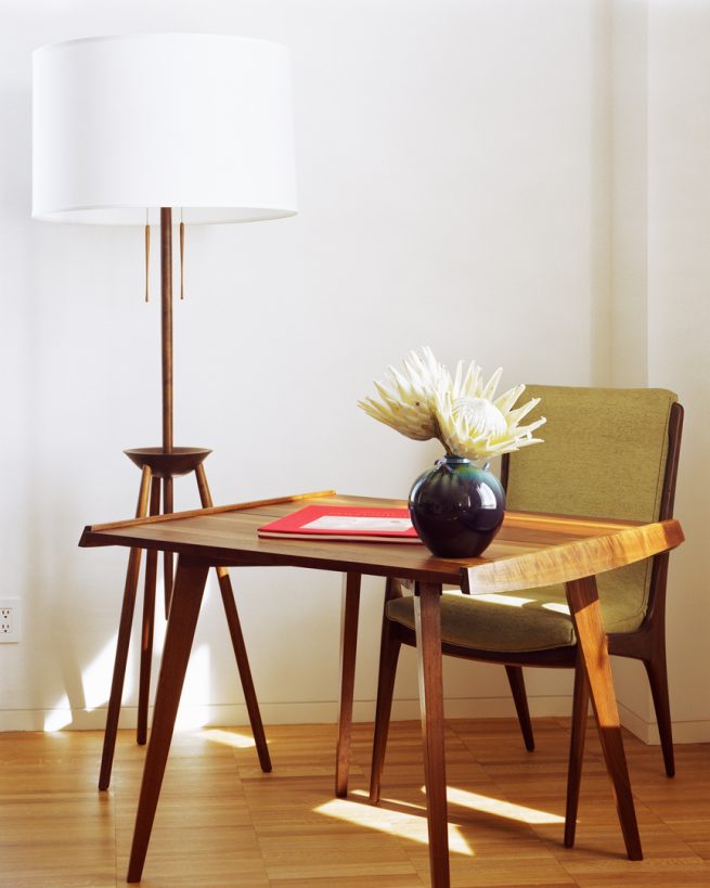 modern furniture of lamp next to desk and chair