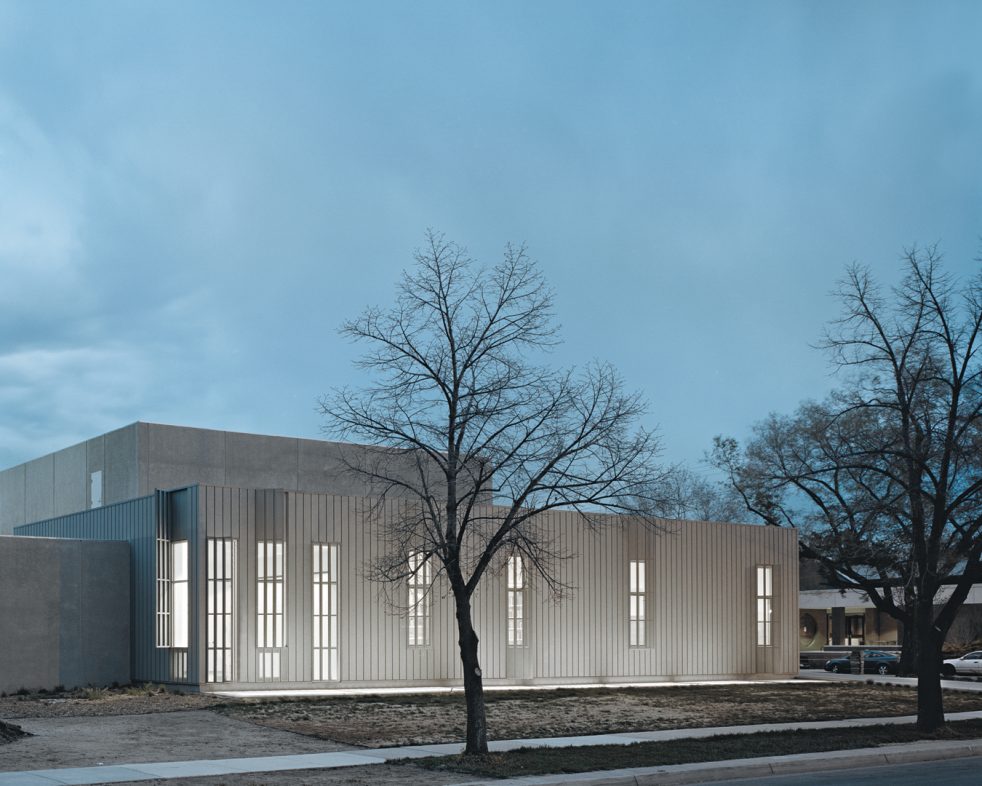 façade view at dusk from across the street