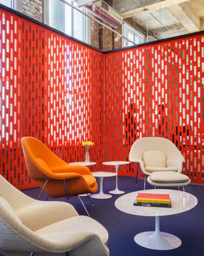 sitting area in front of orange ARO Array in Knoll San Francisco