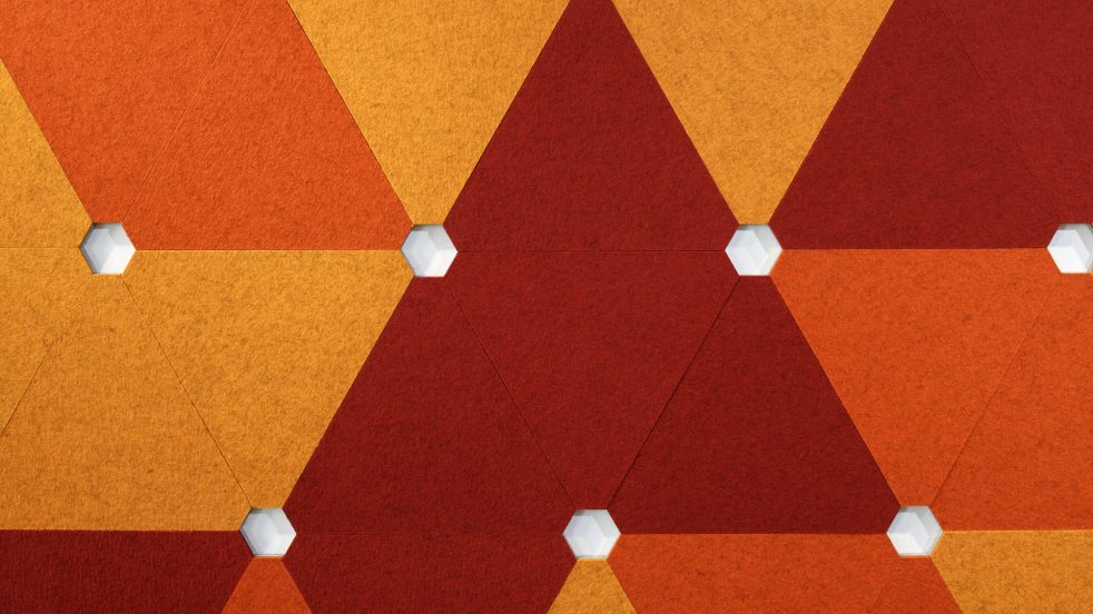 detail of the triangular orange yellow and red felt pieces of ARO Block 1