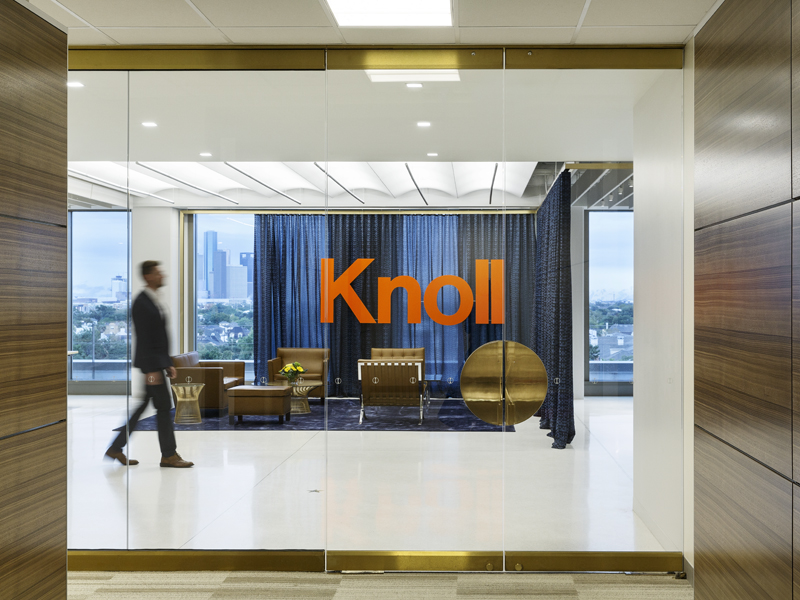 Entrance to Knoll Houston, with Knoll logo on glass doors