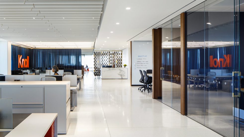 open work space and conference rooms flank Knoll Houston hallway