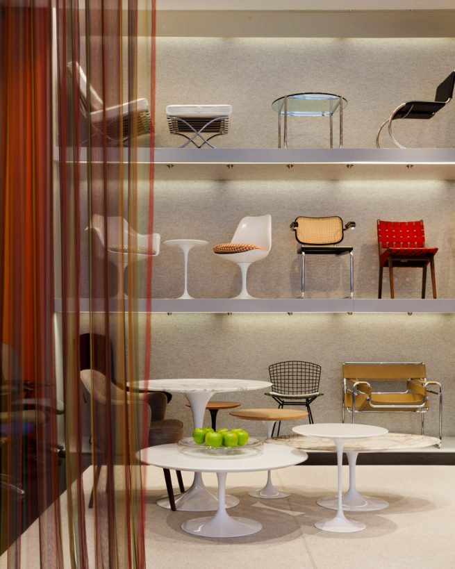 chairs displayed on shelves in the Knoll shop