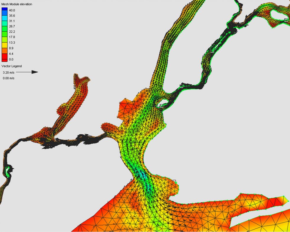 bathymetric diagram of Palisades Bay highlighting regions at risk to rising tides