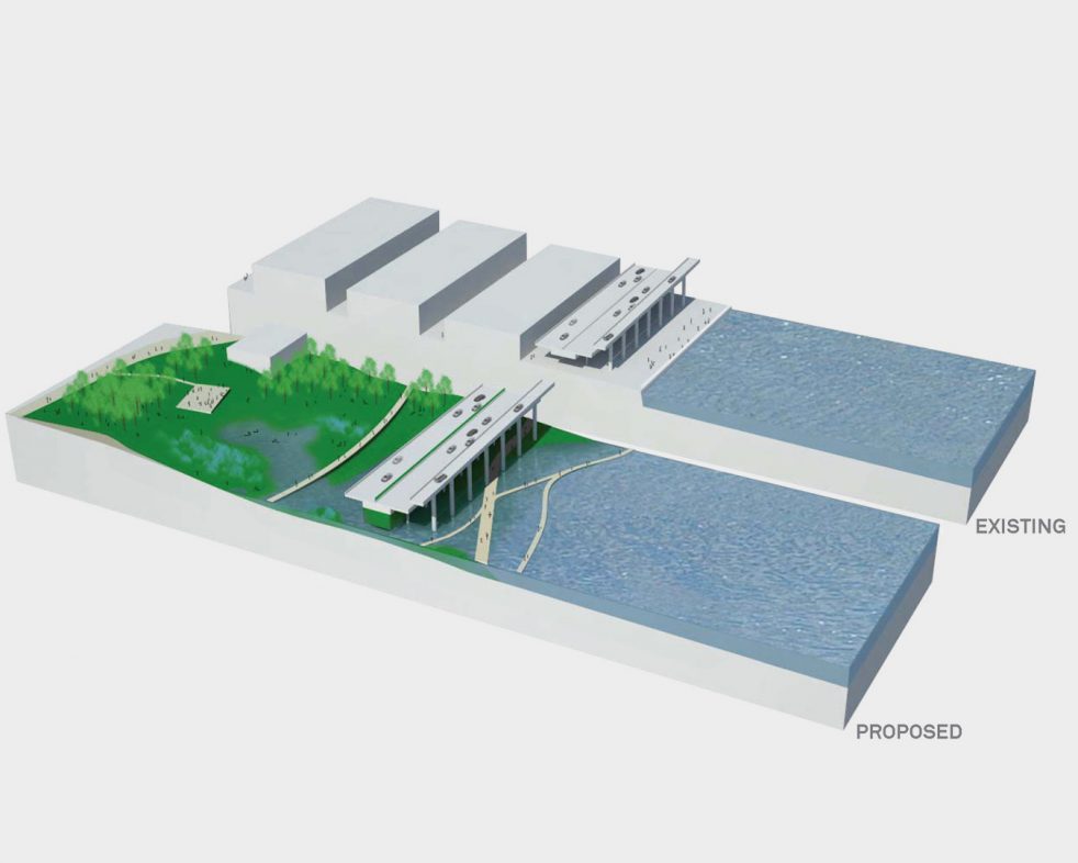 Palisade Bay area 1: existing highways compared to proposed intervention