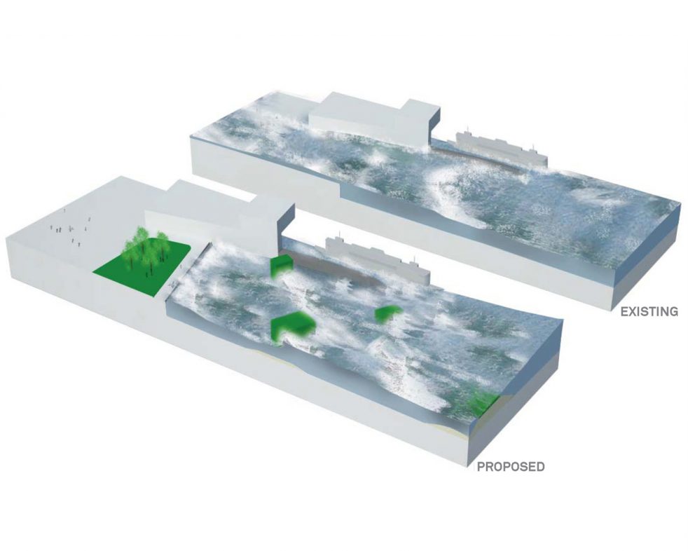 Palisade Bay area 2: ferry terminals compared to proposed intervention