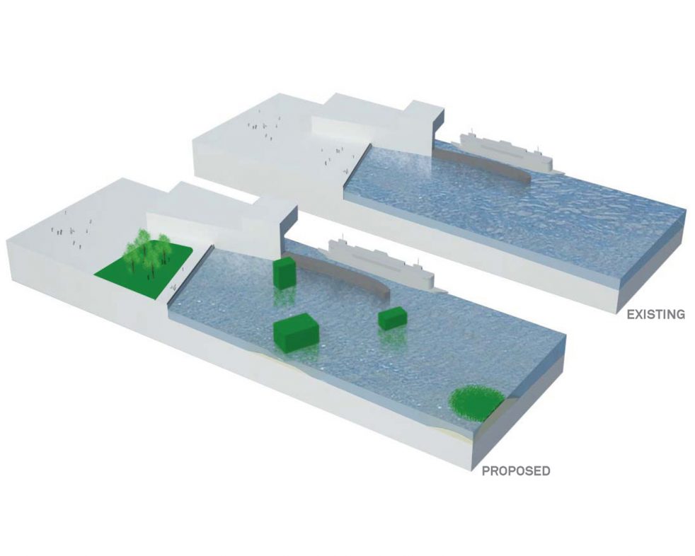 Palisade Bay area 2: ferry terminals compared to proposed intervention