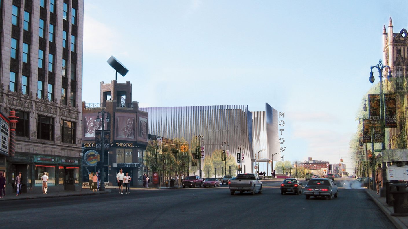 design for Motown Center from down the street