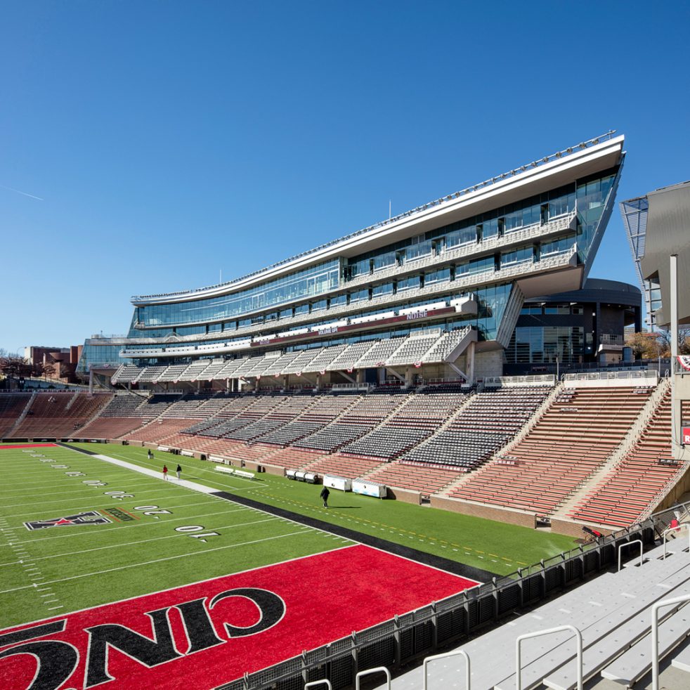 field side daytime view of Nippert field and new stadium