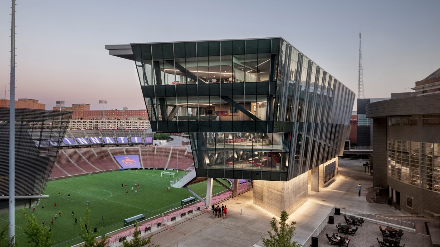 north end cantilever overlooking field and facing Bearcat Plaza