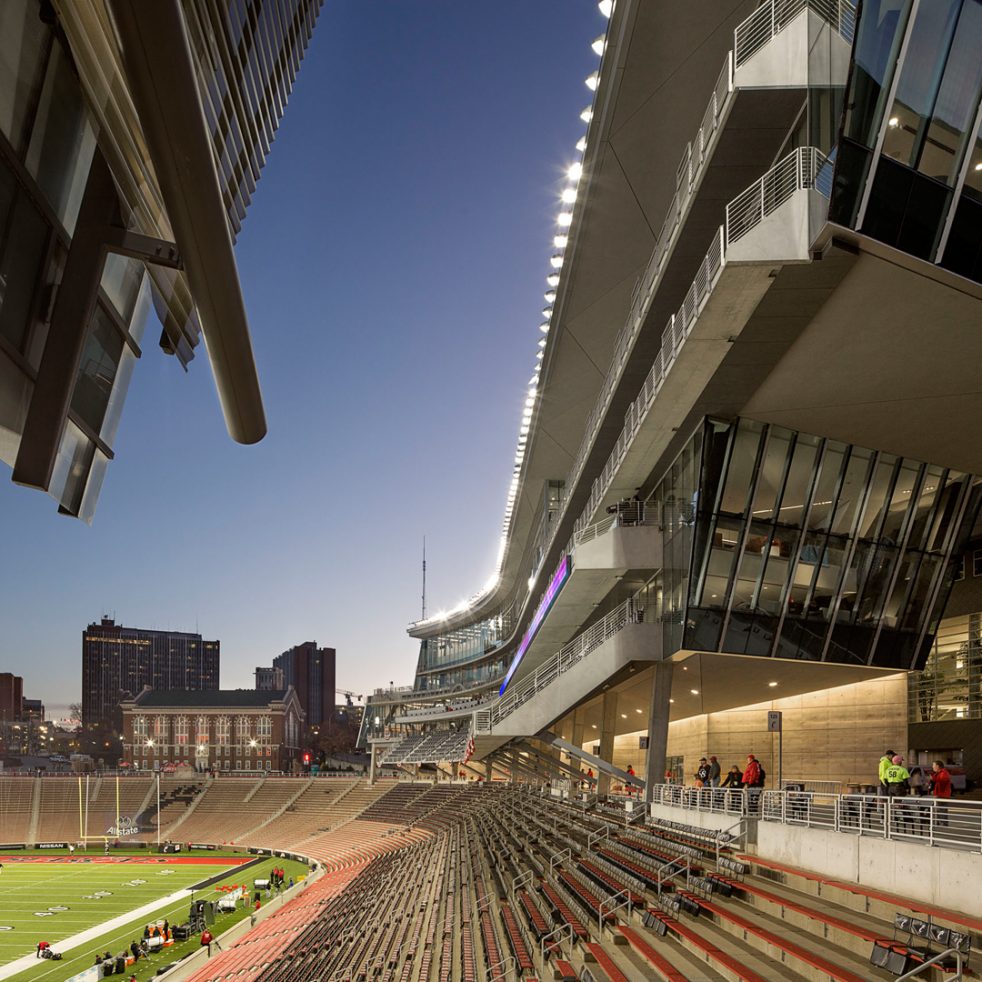 Nippert west side from the stands at dusk