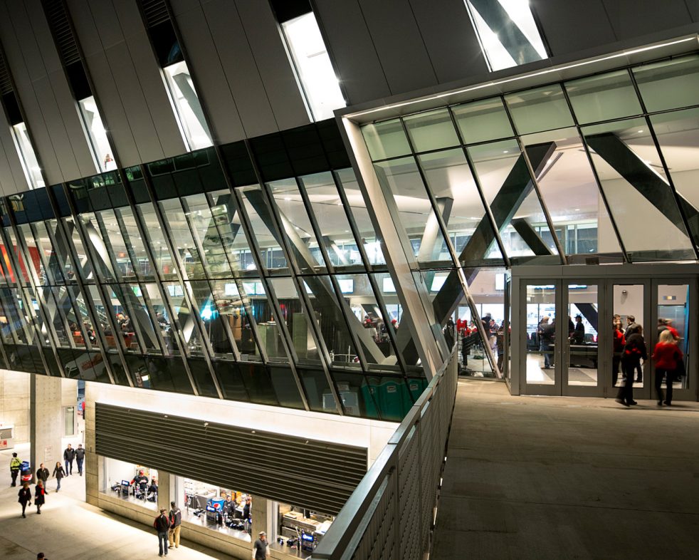 entry to stadium from student center walkway on game-night