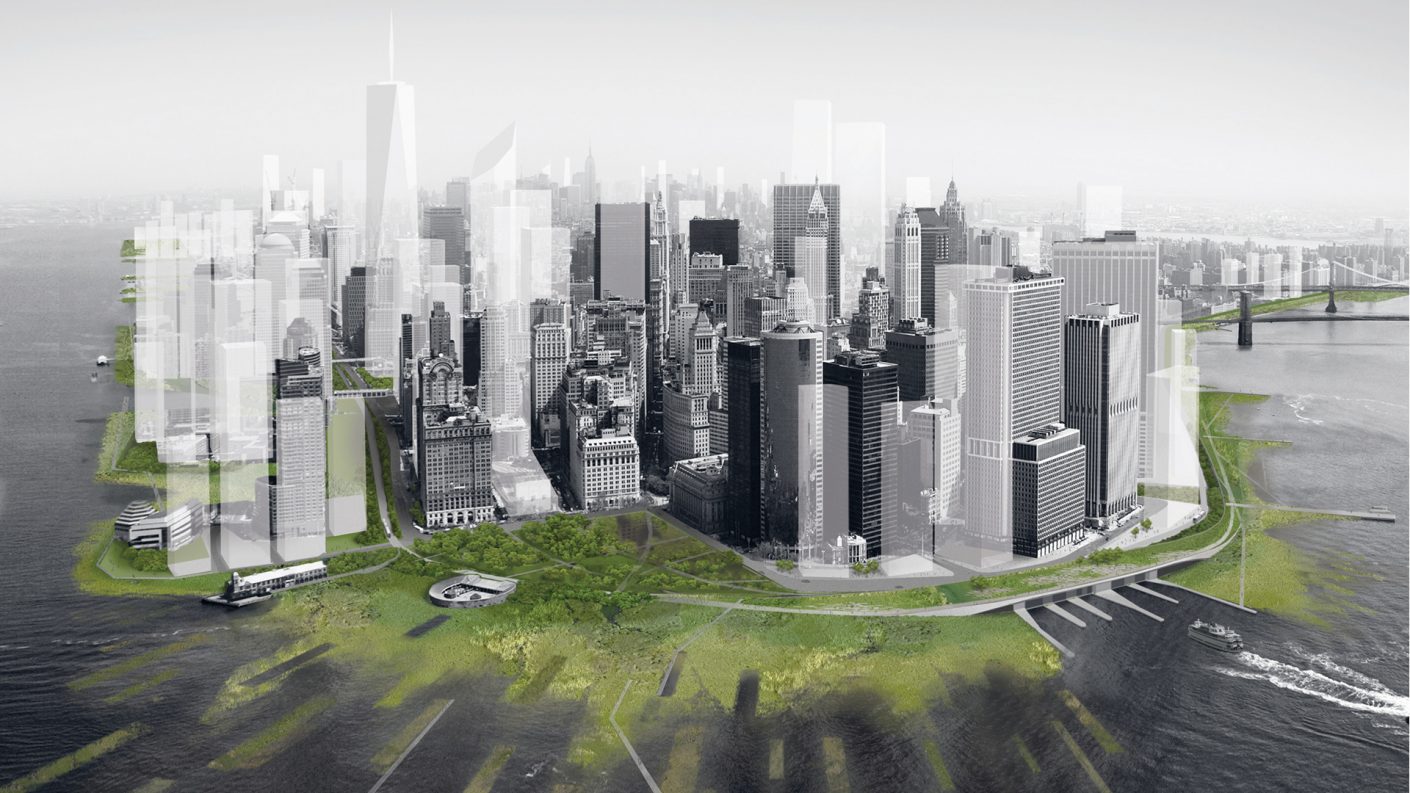 lower Manhattan with proposed landscape buffer