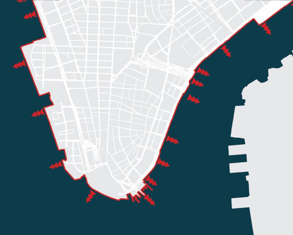 combined sewer overflows mapped onto lower manhattan
