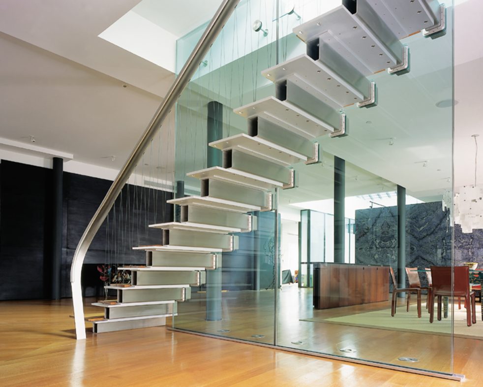 floating stair in center of large open living space