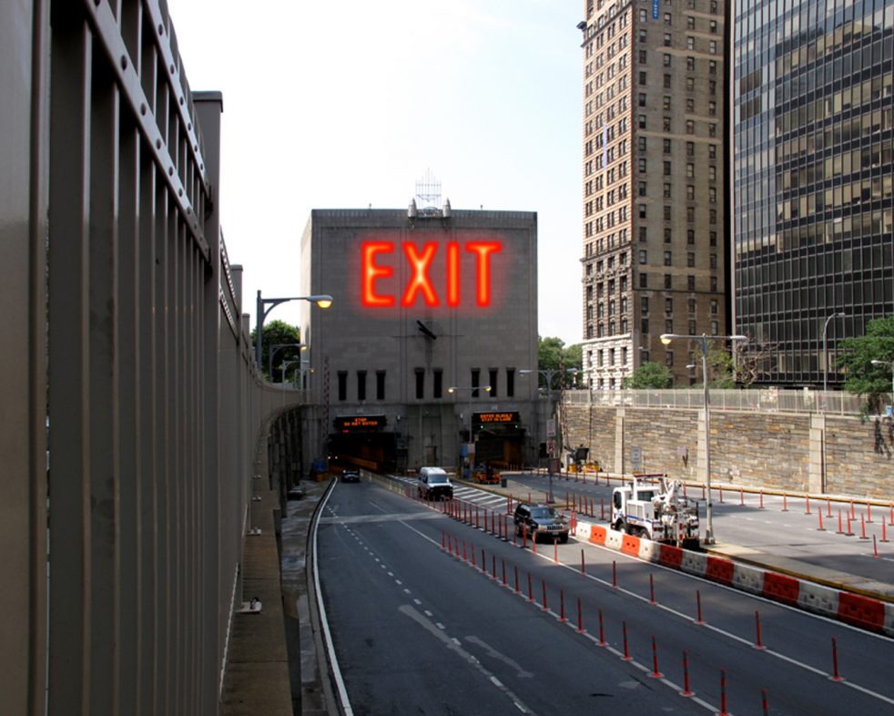 proposed large exit sign at entrance to vehicular tunnel