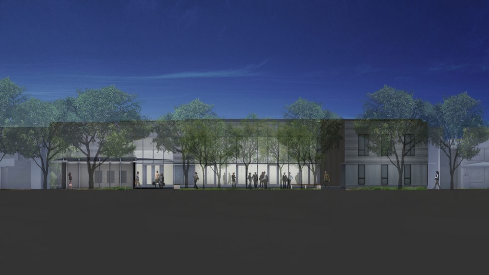 night elevation of the south façade