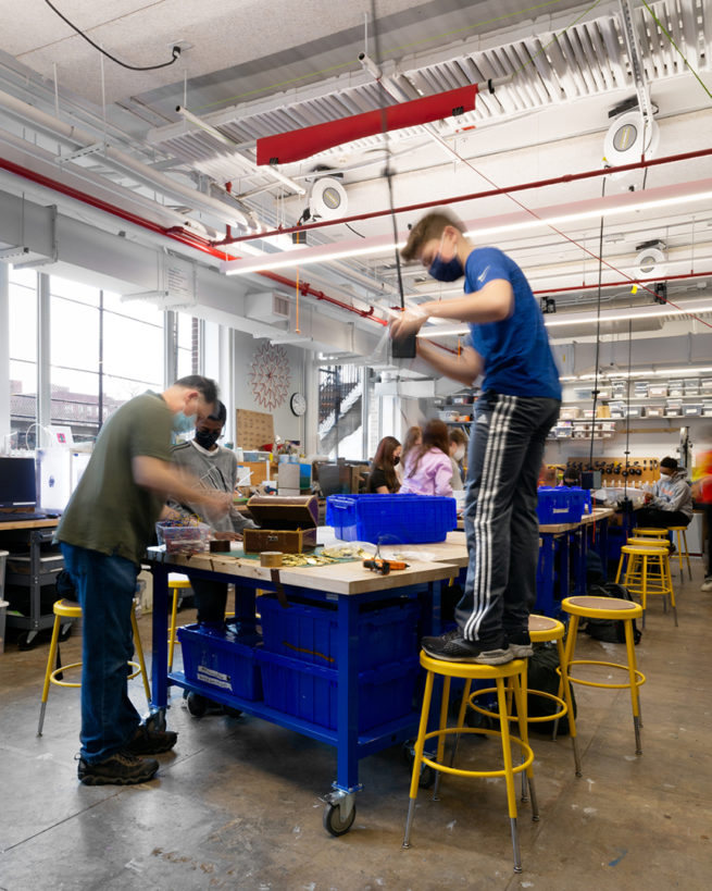 Middle school engineering class in the Design Studios at Ethical Culture Fieldston School