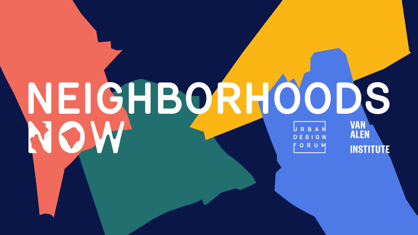 abstract graphic that reads Neighborhoods Now