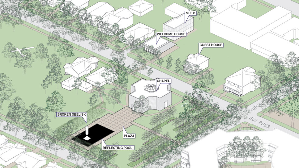 axonometric site plan of Phase 1 Rothko Chapel campus