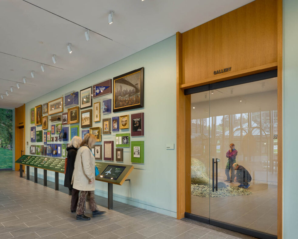 People viewing exhibits in an art gallery