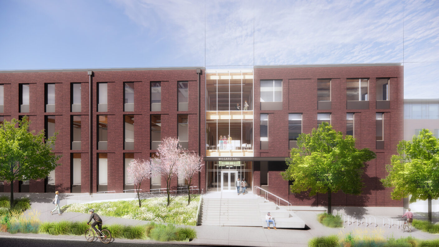 Rendering of the entry to the new Milgard Hall at the University of Washington Tacoma