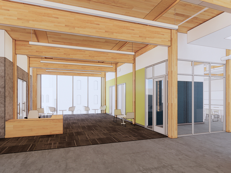 Rendering of the entry to the Global Innovation Design Lab at the new Milgard Hall