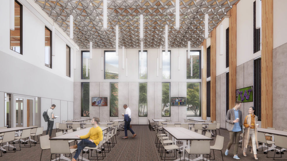 Rendering of Milgard Hall's double-height High Impact Practice space