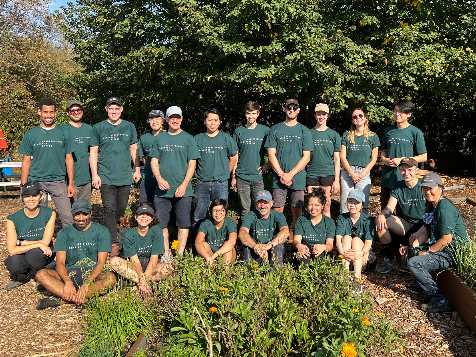 Group picture of ARO team members at GrowNYC's Governor' Island Teaching Garden