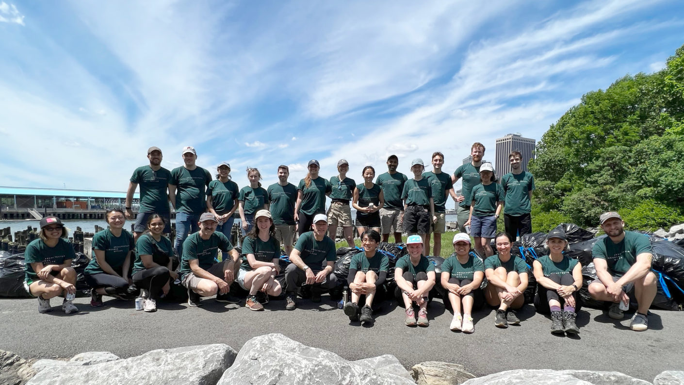 Group photo of ARO staff at Brooklyn Bridge Park