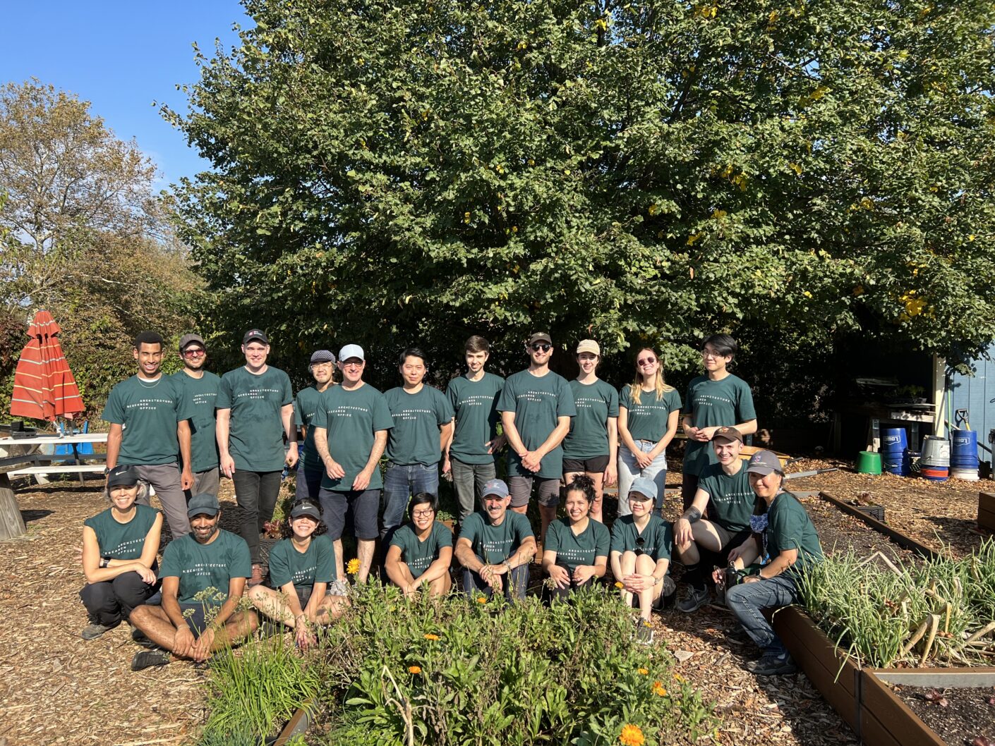 Group picture of ARO team members at GrowNYC's Governor' Island Teaching Garden