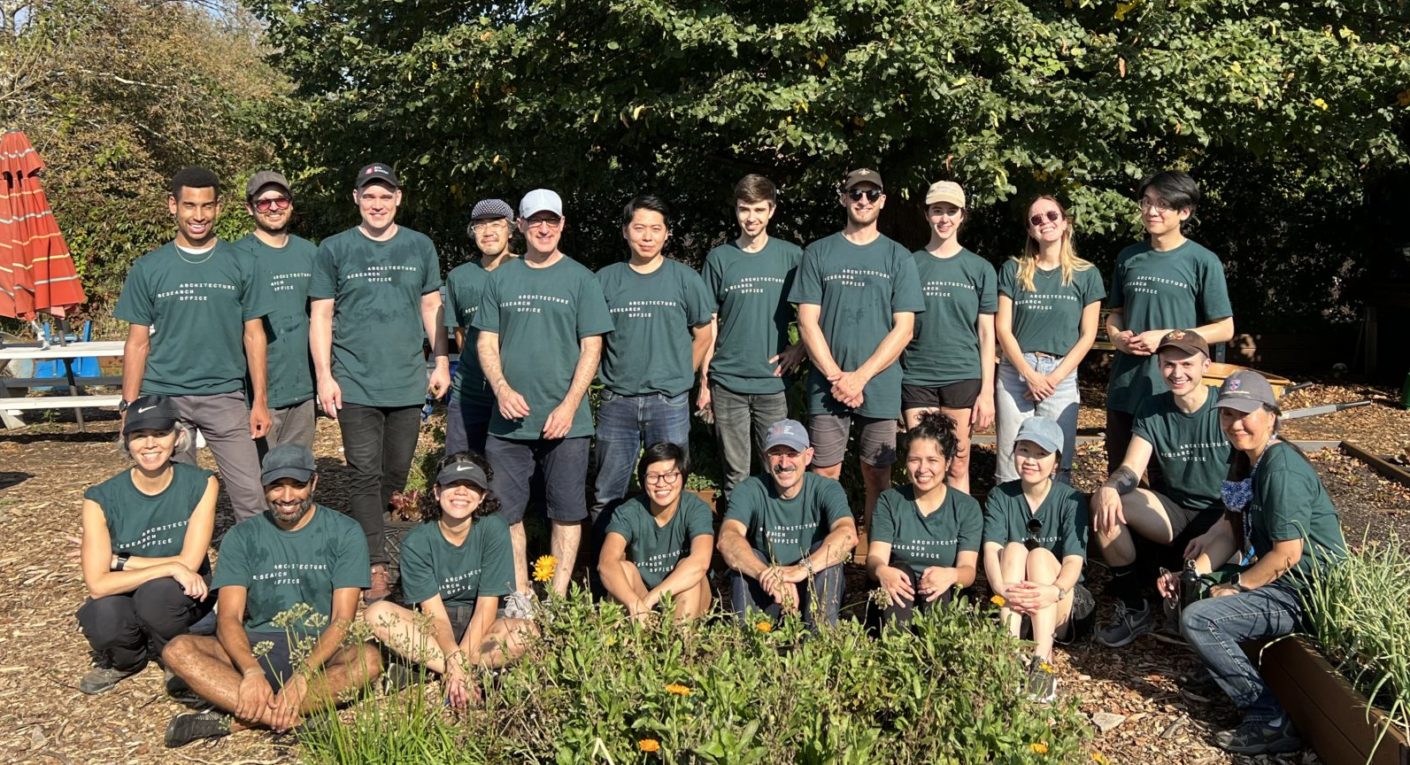 Group picture of ARO team members at GrowNYC's Governor' Island Teaching Garden