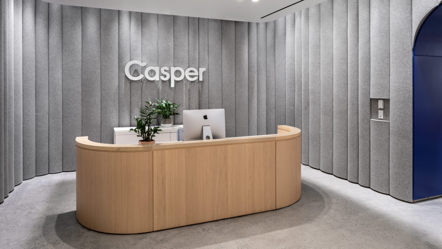 Felt-wrapped reception area at Casper Headquarters