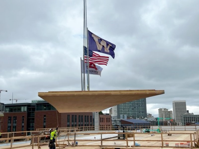 Final slab of CLT tops out Milgard Hall