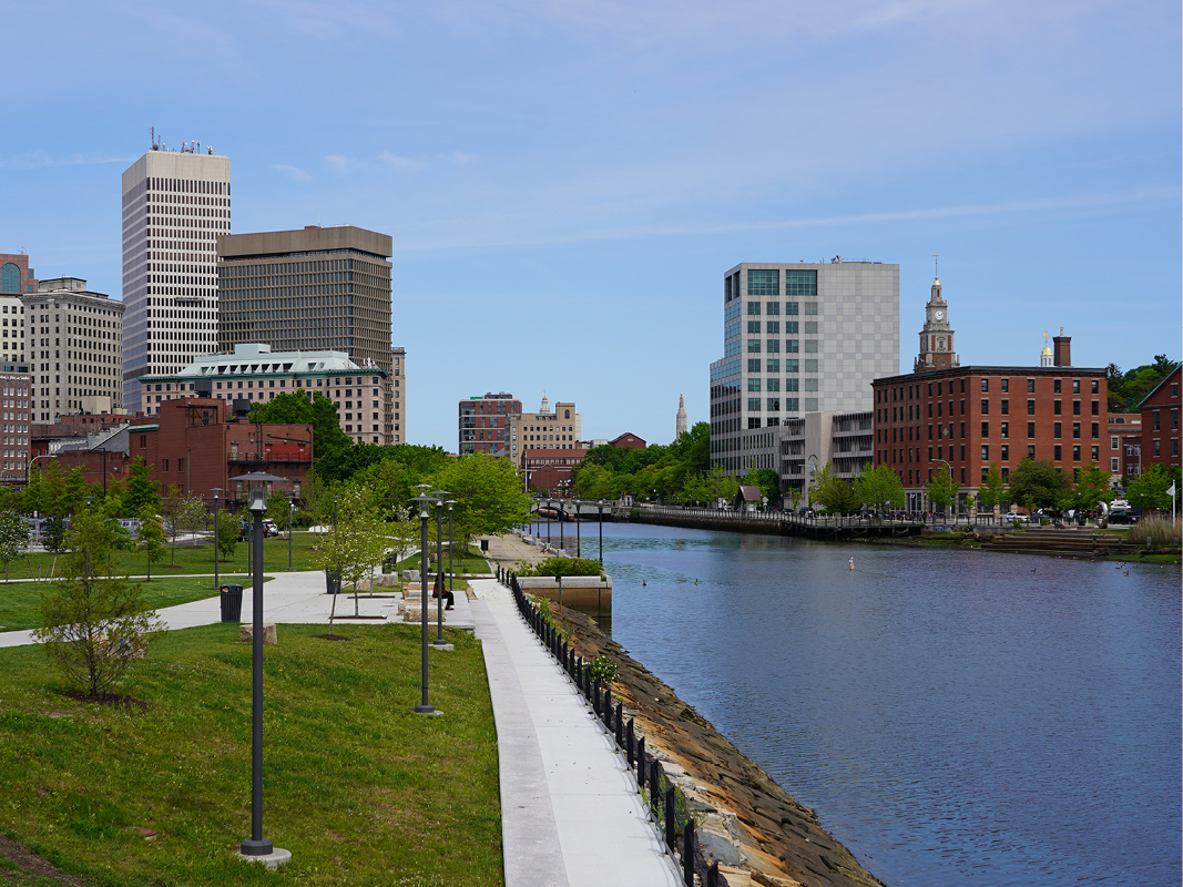 View of the Providence River and Downtown Providence from the new Innovation District Park