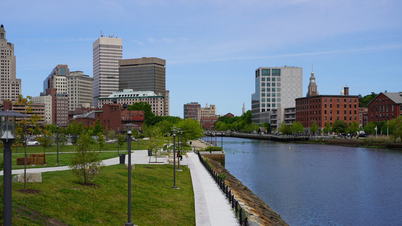 View of the Providence River and Downtown Providence from the new Innovation District Park