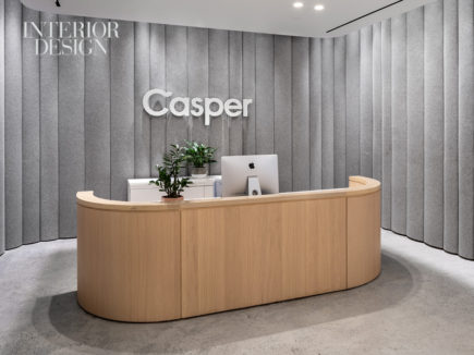 View of the front desk in the felt-wrapped lobby of Casper Headquarter