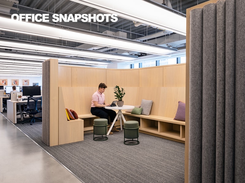 Photograph of a felt-wrapped meeting pod at Casper Headquarters