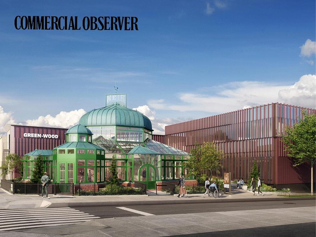 Rendering of the new Welcome and Education Center at Green-Wood Cemetery, with the historic greenhouse in the foreground