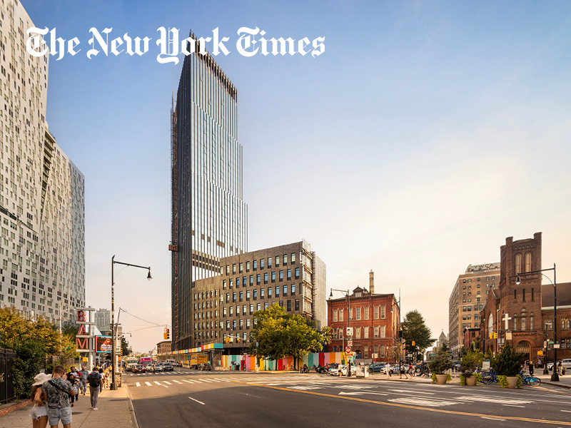 Photograph of new public school building under construction in Downtown Brooklyn