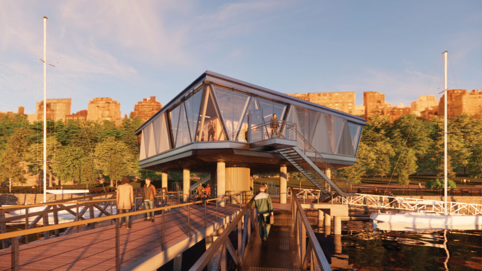 Rendering of dockhouse at dusk