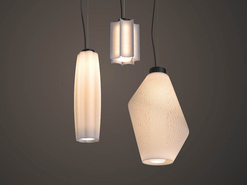 Architecture Research Office Series Light Pendants. White pendant lamps on a gray background.