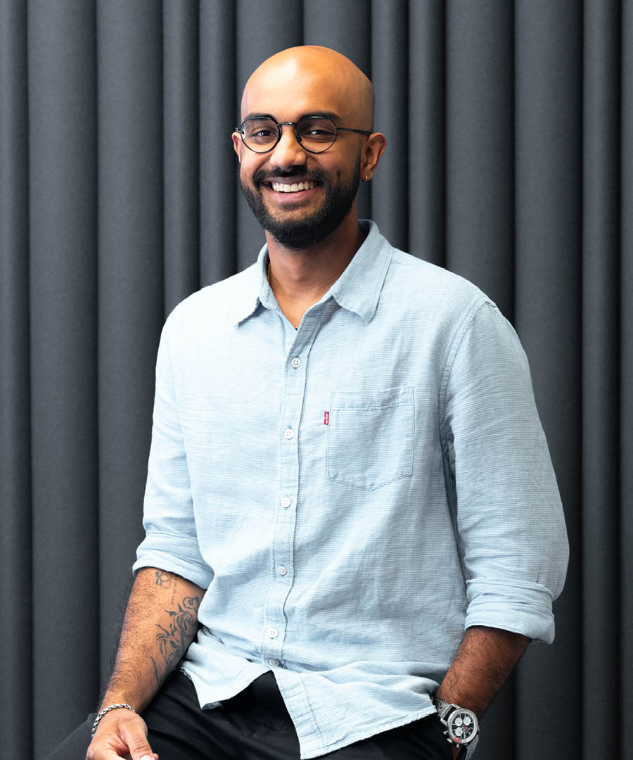 Portrait of a man in a blue shirt